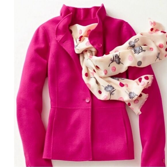 ✨TALBOTS RUFFLE-NECK DOUBLE-FACE SZ 6 HOT PINK JACKET✨ - Picture 3 of 8